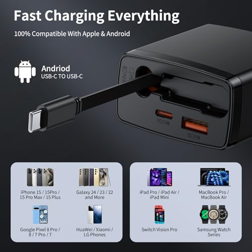 Retractable Car Charger with 125W, 3 in 1 Car Fast Charger for iPhone, USB C Retractable Cables (35 inch) and 2 Charging Ports Compatible with iPhone 15 Pro Max/15 Pro/15, Galaxy, Pixel