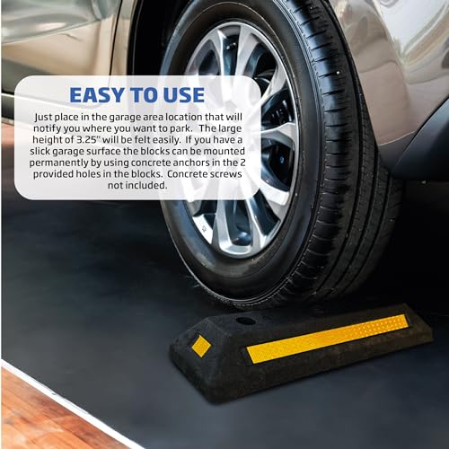 EASYGO PRODUCTS Parking Block Curb for Garage Heavy Duty Wheel Stopper Rubber 4 Sided Reflective Stripes All Vehicles Cars and Trucks 21" Long X 3.25" High X 5.5" Deep Professional Grade 4 Pack