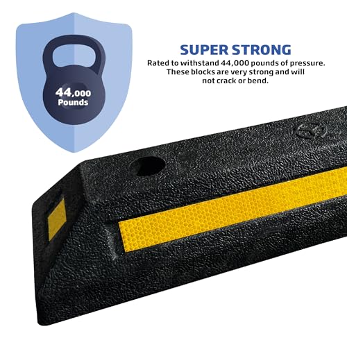 EASYGO PRODUCTS Parking Block Curb for Garage Heavy Duty Wheel Stopper Rubber 4 Sided Reflective Stripes All Vehicles Cars and Trucks 21" Long X 3.25" High X 5.5" Deep Professional Grade 4 Pack
