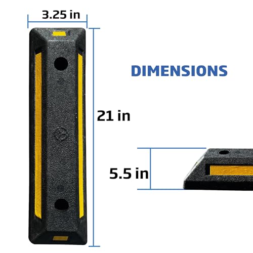 EASYGO PRODUCTS Parking Block Curb for Garage Heavy Duty Wheel Stopper Rubber 4 Sided Reflective Stripes All Vehicles Cars and Trucks 21" Long X 3.25" High X 5.5" Deep Professional Grade 4 Pack