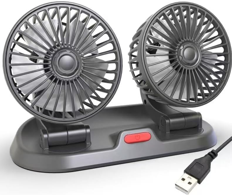 Bjsquagmire Dual Head USB Car Fan for Car with Powerful Cooling 360° Rotation Stepless Speed Desk Fan for Sedan SUV RV Truck Cruise Home Office Desktop