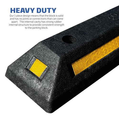 EASYGO PRODUCTS Parking Block Curb for Garage Heavy Duty Wheel Stopper Rubber 4 Sided Reflective Stripes All Vehicles Cars and Trucks 21" Long X 3.25" High X 5.5" Deep Professional Grade 4 Pack