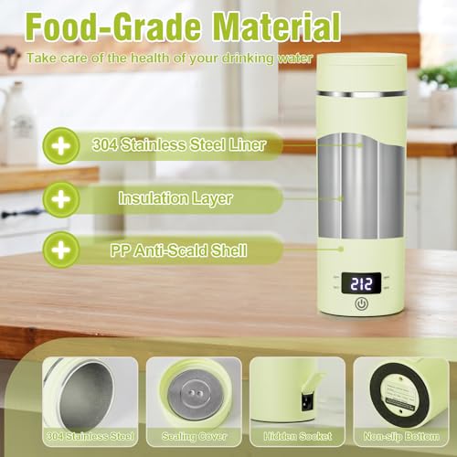 Travel Electric Kettle Portable Mini Kettle,Small Hot Water Boiler with 4 Temperature Settings,304 Stainless Steel,Fast Boiling Water with Auto Shut-Off and Boil Dry Protection,400ml (Green, 400ML)
