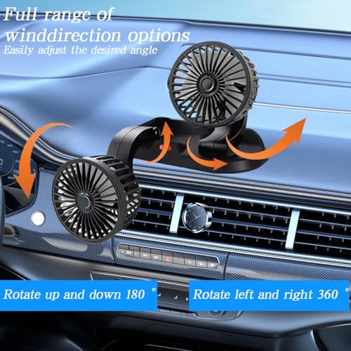 Bjsquagmire Dual Head USB Car Fan for Car with Powerful Cooling 360° Rotation Stepless Speed Desk Fan for Sedan SUV RV Truck Cruise Home Office Desktop