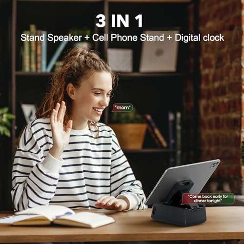 Wireless Bluetooth Speaker with Cell Phone Stand, Time Display