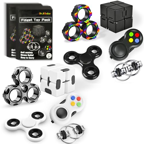 Dr.Kbder Fidget Toys Adults Set 2Pcs, Easter Basket Stuffers for Kids Teen Autism Sensory Toys Pack with Figette Cube Figits Ring Classroom ADHD Stress Relief Toys, Cool Gadget Desk Spinner Toy