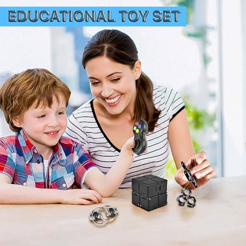 Dr.Kbder Fidget Toys Adults Set 2Pcs, Easter Basket Stuffers for Kids Teen Autism Sensory Toys Pack with Figette Cube Figits Ring Classroom ADHD Stress Relief Toys, Cool Gadget Desk Spinner Toy