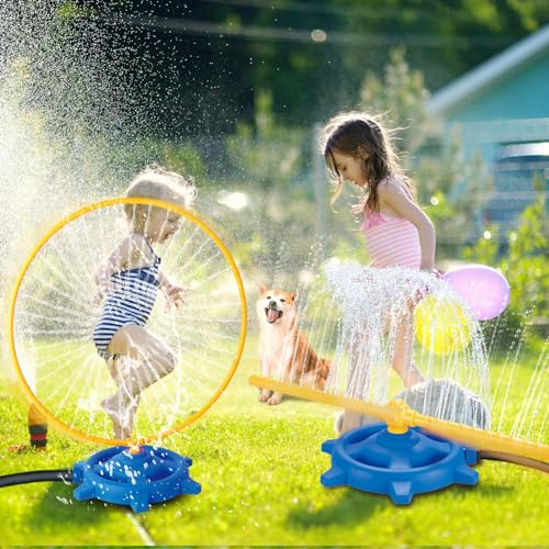 Water Play Sprinkler Set 2 in 1- Sprinkler Hose and Circular Sprinkler Ring, Fun Outdoor Water Toys for Kids, Easy to Install, Safe and Durable, Perfect for Summer Backyard Activities and Garden Use
