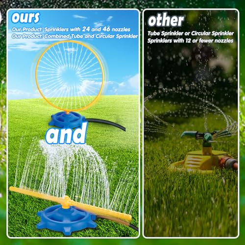 Water Play Sprinkler Set 2 in 1- Sprinkler Hose and Circular Sprinkler Ring, Fun Outdoor Water Toys for Kids, Easy to Install, Safe and Durable, Perfect for Summer Backyard Activities and Garden Use