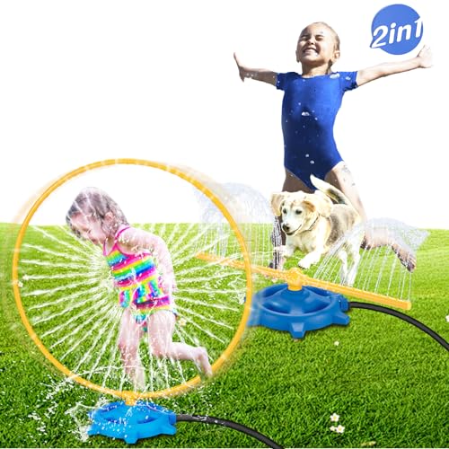 Water Play Sprinkler Set 2 in 1- Sprinkler Hose and Circular Sprinkler Ring, Fun Outdoor Water Toys for Kids, Easy to Install, Safe and Durable, Perfect for Summer Backyard Activities and Garden Use
