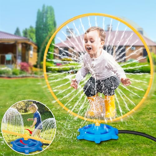 Water Play Sprinkler Set 2 in 1- Sprinkler Hose and Circular Sprinkler Ring, Fun Outdoor Water Toys for Kids, Easy to Install, Safe and Durable, Perfect for Summer Backyard Activities and Garden Use