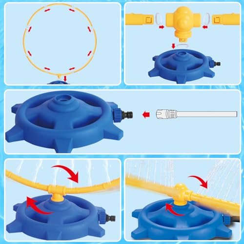 Water Play Sprinkler Set 2 in 1- Sprinkler Hose and Circular Sprinkler Ring, Fun Outdoor Water Toys for Kids, Easy to Install, Safe and Durable, Perfect for Summer Backyard Activities and Garden Use