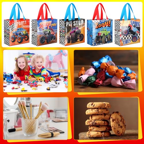 Sweetude 40 Pieces Truck Party Bags Non-Woven Bags Gift Tote Bags Truck Themed Party Favor Bags Treat Bags with Handles Machine Birthday Party Decorations Game Celebration Supplies