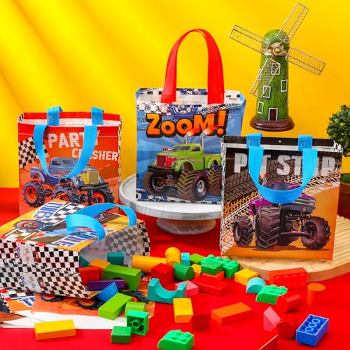 Sweetude 40 Pieces Truck Party Bags Non-Woven Bags Gift Tote Bags Truck Themed Party Favor Bags Treat Bags with Handles Machine Birthday Party Decorations Game Celebration Supplies