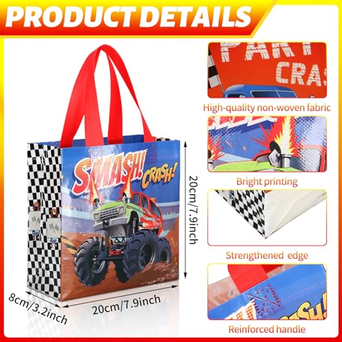 Sweetude 40 Pieces Truck Party Bags Non-Woven Bags Gift Tote Bags Truck Themed Party Favor Bags Treat Bags with Handles Machine Birthday Party Decorations Game Celebration Supplies