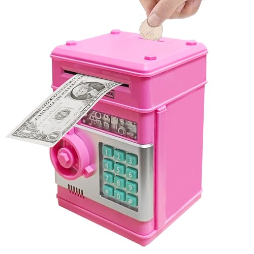 Totola Piggy Bank Electronic Mini ATM for Kids Baby Toy, Safe Coin Banks Money Saving Box Password Code Lock for Children,Boys Girls Best Gift(Deep Pink)