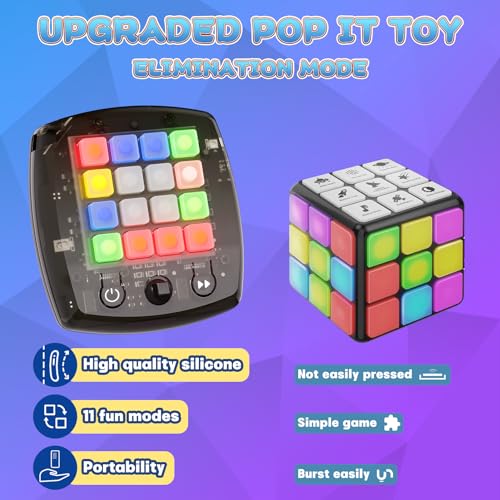 Kids Electronic Cube Game Memory Travel Handheld Bubble It Brain Teaser Fidget Toy for Kids & Teens Ages 8+, Best Boy & Girl Gift Ideas