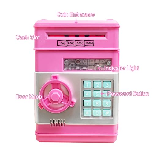 Totola Piggy Bank Electronic Mini ATM for Kids Baby Toy, Safe Coin Banks Money Saving Box Password Code Lock for Children,Boys Girls Best Gift(Deep Pink)