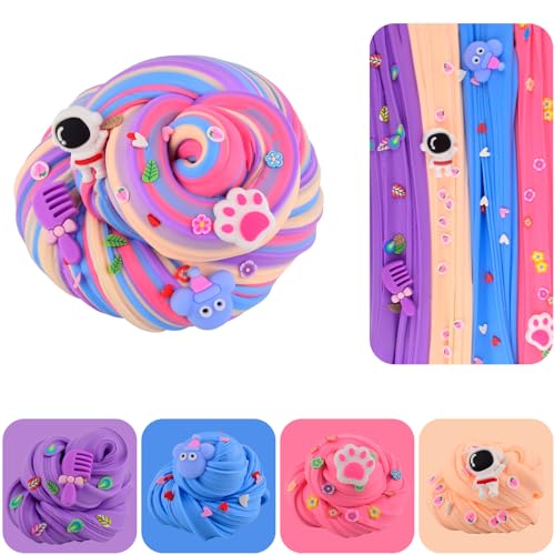 2 Pack Four Color Slime Toy - Candy Bag Packaging Butter Slime with Eight Cute Charms Included,Super Soft & Non-Sticky,Educational Stress Relief Toy,Birthday Gifts for Girl and Boys.