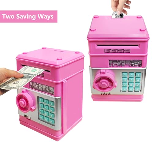 Totola Piggy Bank Electronic Mini ATM for Kids Baby Toy, Safe Coin Banks Money Saving Box Password Code Lock for Children,Boys Girls Best Gift(Deep Pink)
