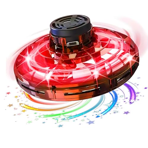 SHIP SMART CM Toys 2024 Hand Operated Mini Drones, Upgraded UFO Magic Flying Orb with LED Lights, Hand Controlled Hover Boomerang Spinner, for Boys Girls Teens 7+, Indoor Outdoor Toys (Red), Small