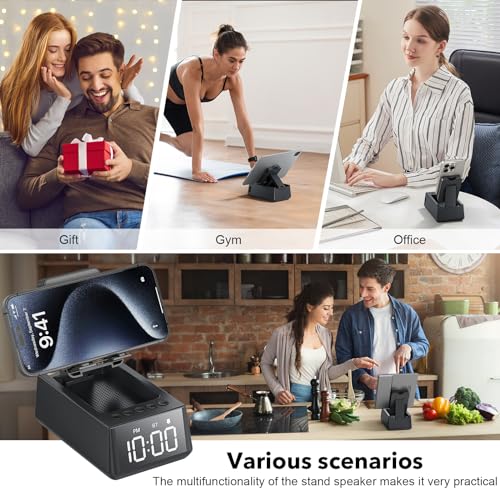 Wireless Bluetooth Speaker with Cell Phone Stand, Time Display