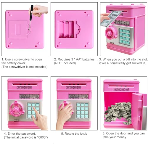 Totola Piggy Bank Electronic Mini ATM for Kids Baby Toy, Safe Coin Banks Money Saving Box Password Code Lock for Children,Boys Girls Best Gift(Deep Pink)