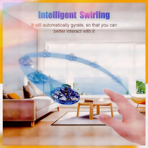 SHIP SMART CM Toys 2024 Hand Operated Mini Drones, Upgraded UFO Magic Flying Orb with LED Lights, Hand Controlled Hover Boomerang Spinner, for Boys Girls Teens 7+, Indoor Outdoor Toys (Red), Small