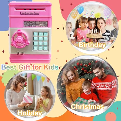Totola Piggy Bank Electronic Mini ATM for Kids Baby Toy, Safe Coin Banks Money Saving Box Password Code Lock for Children,Boys Girls Best Gift(Deep Pink)