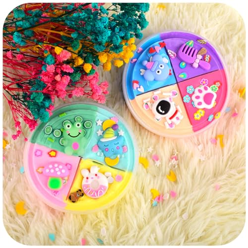 2 Pack Four Color Slime Toy - Candy Bag Packaging Butter Slime with Eight Cute Charms Included,Super Soft & Non-Sticky,Educational Stress Relief Toy,Birthday Gifts for Girl and Boys.