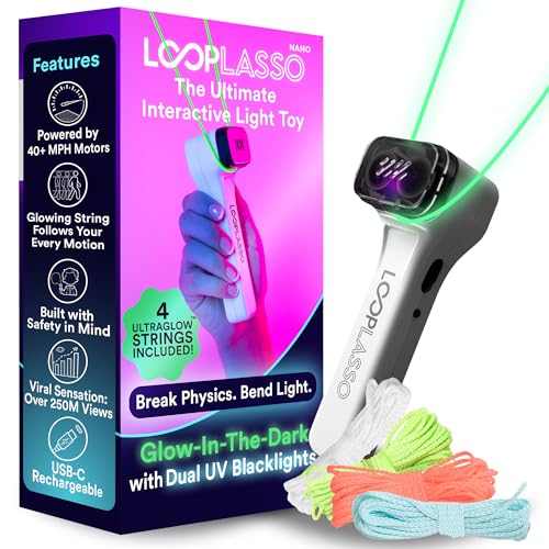 Loop Lasso® NANO - The Original Glow-in-The-Dark String Shooter Toy - Built-in UV Blacklight - Safe Fun Adult & Kids Rope Launcher Gift - Viral Fidget Toy - Music Festival Rave Accessory (NANO)