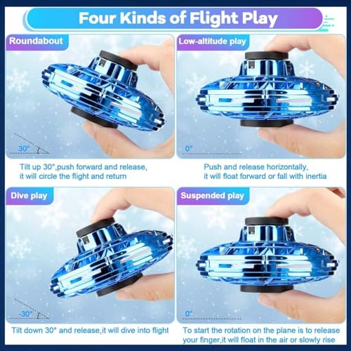 SHIP SMART CM Toys 2024 Hand Operated Mini Drones, Upgraded UFO Magic Flying Orb with LED Lights, Hand Controlled Hover Boomerang Spinner, for Boys Girls Teens 7+, Indoor Outdoor Toys (Red), Small