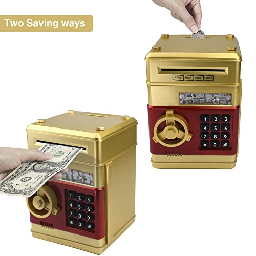 Elemusi Piggy Bank for Kids ATM Electronic Password Cash Coin Bank,Money Saving Box for Kids,Boys Girls (Gold)