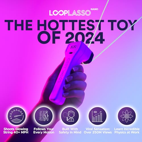 Loop Lasso® NANO - The Original Glow-in-The-Dark String Shooter Toy - Built-in UV Blacklight - Safe Fun Adult & Kids Rope Launcher Gift - Viral Fidget Toy - Music Festival Rave Accessory (NANO)