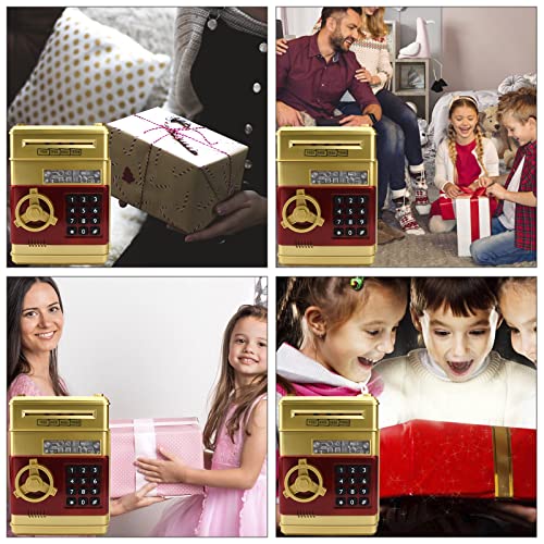 Elemusi Piggy Bank for Kids ATM Electronic Password Cash Coin Bank,Money Saving Box for Kids,Boys Girls (Gold)