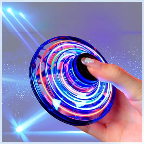 SHIP SMART CM Toys 2024 Hand Operated Mini Drones, Upgraded UFO Magic Flying Orb with LED Lights, Hand Controlled Hover Boomerang Spinner, for Boys Girls Teens 7+, Indoor Outdoor Toys (Red), Small