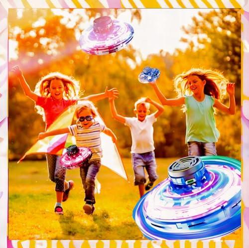 SHIP SMART CM Toys 2024 Hand Operated Mini Drones, Upgraded UFO Magic Flying Orb with LED Lights, Hand Controlled Hover Boomerang Spinner, for Boys Girls Teens 7+, Indoor Outdoor Toys (Red), Small