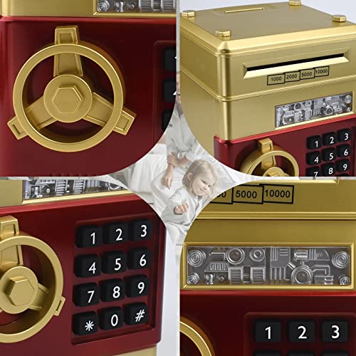 Elemusi Piggy Bank for Kids ATM Electronic Password Cash Coin Bank,Money Saving Box for Kids,Boys Girls (Gold)