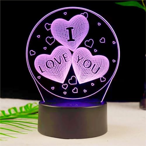 3D Night Light Kids Gift Toy Optical LED Glowing Lights Home Room Decor 7 Colors Changing RGB Table Lamp Valentines Day Best Woshes Romantic Gifts for Her Girlfriend Him Mothers Day Boys Girls Toys