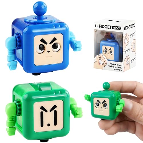 2 Pcs Fidget Stress Relief Robots Fidget Toys,Fidgets Magic Cube Relaxing Robot Hand-Held for Adults and Children, Killing Time Cool Fidget Block for ADD/ADHD/ Fidget Toy Gadget Robot Gifts (BG)
