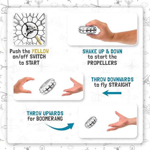 nutty toys Interactive Drone - Hand Operated Light Up Boomerang for Kids & Adults | Easy Shake to Start Flying UFO| Top Easter Basket Stuffer Gift Idea 2024 for Boys & Teens 8 9 10 11 12 13 14