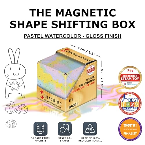 SHASHIBO Seasonal Easter - Shape Shifting Box - Award-Winning, Patented Magnetic Puzzle Cube w/ 36 Rare Earth Magnets - Fidget Transforms Into Over 70 Shapes (Pastel Watercolor) - Limited Edition