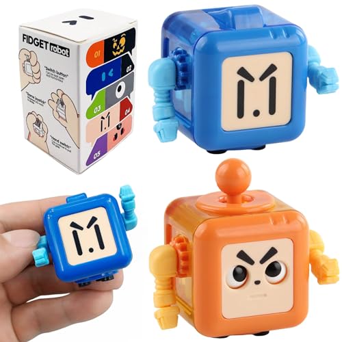 2 Pcs Fidget Stress Relief Robots Fidget Toys,Fidgets Magic Cube Relaxing Robot Hand-Held for Adults and Children, Killing Time Cool Fidget Block for ADD/ADHD/ Fidget Toy Gadget Robot Gifts (BO)