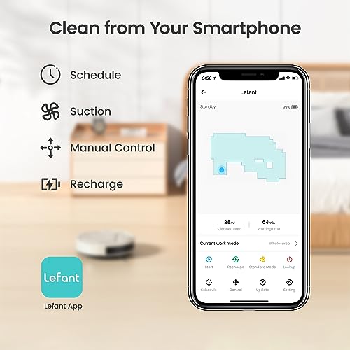 Lefant M210 Pro Robot Vacuum Cleaner, 2200Pa Suction,120 Mins Runtime, APP/Voice/Remote Control, Self-Charging Slim Robotic Vacuum, Ideal for Pet Hair,Low-Pile Carpet, Hard Floor