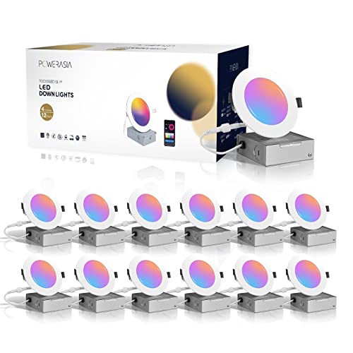 POWERASIA Smart Recessed Lighting 12 Pack, Ultra-Thin LED
