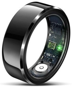 Smart Rings for Men Health Ring Heart Rate Monitor Sleep Monitor Fitness Tracker for Women Gesture Control Photography Step Counter Compatible with iOS Android (Black-with Charging case, #9/2.342in)