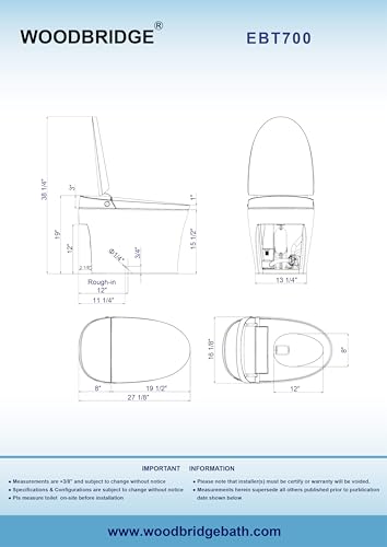 WOODBRIDGE Smart Bidet Toilet with Auto Open/Close & Flush