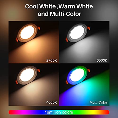 RGB Smart LED Recessed Lighting, Cool/Warm White, Dimmable