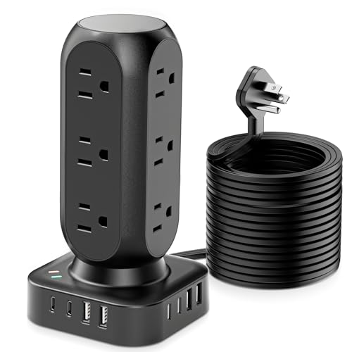 Tower Surge Protector Power Strip with 12 AC Outlets