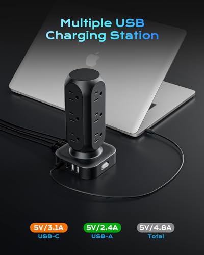 Tower Surge Protector Power Strip with 12 AC Outlets